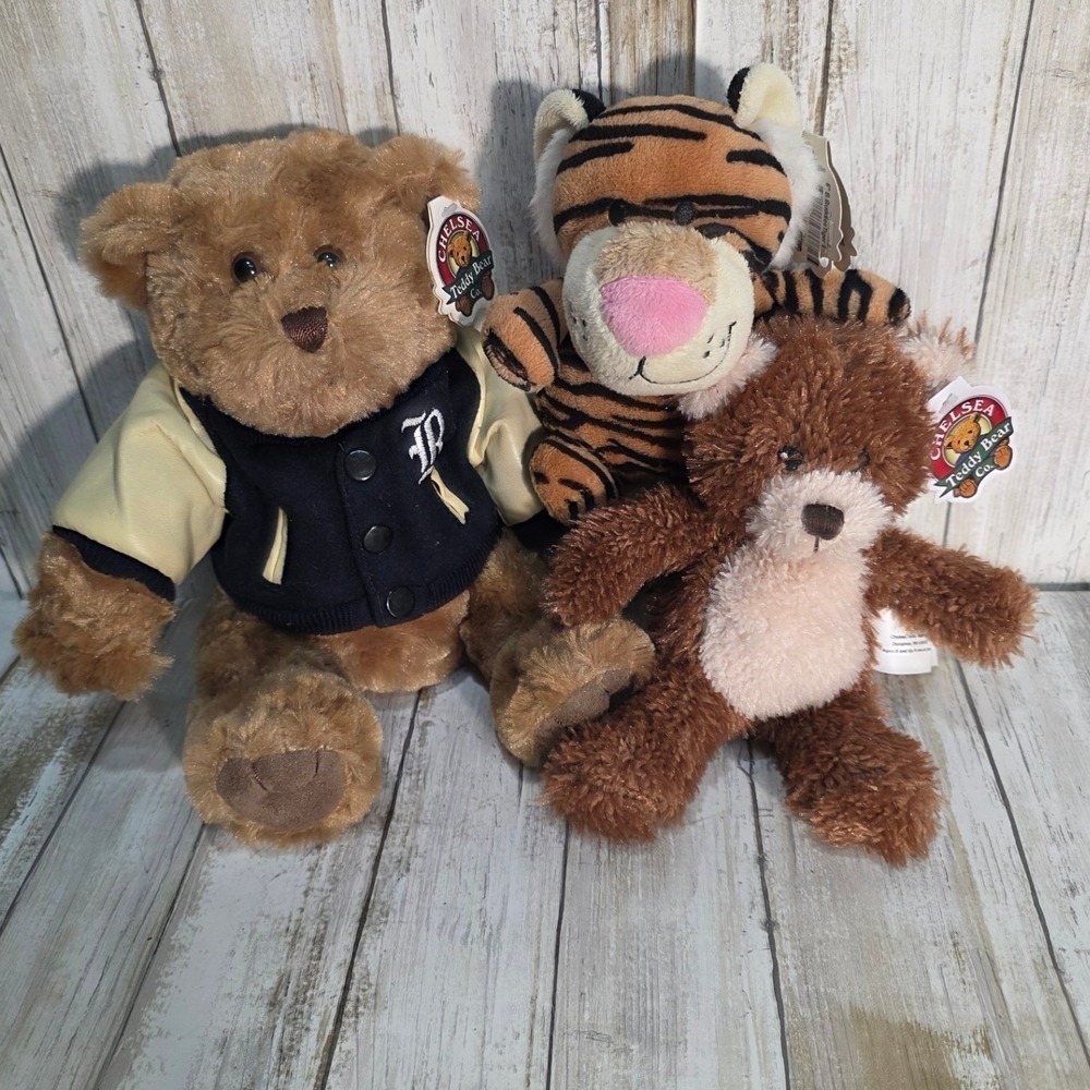 Chelsea Teddy Bear Co. Plush Stuffed Animals New Set of3 Bears Tiger